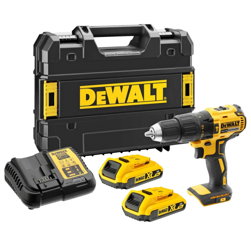 Dewalt 18V XR kompakt kulløs slagboremaskine inkl. 2 x 2Ah batterier – DCD778D2T-QW